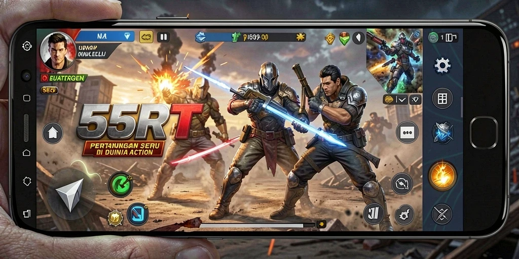 Tampilan gameplay 55RT yang mendebarkan saat bertempur.