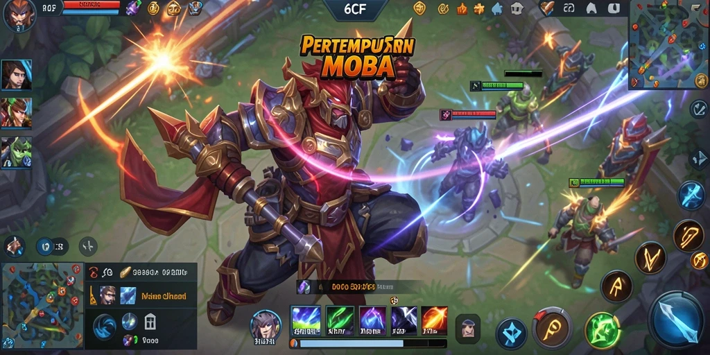 Tangkapan layar menampilkan pertempuran seru di arena MOBA 6CF.