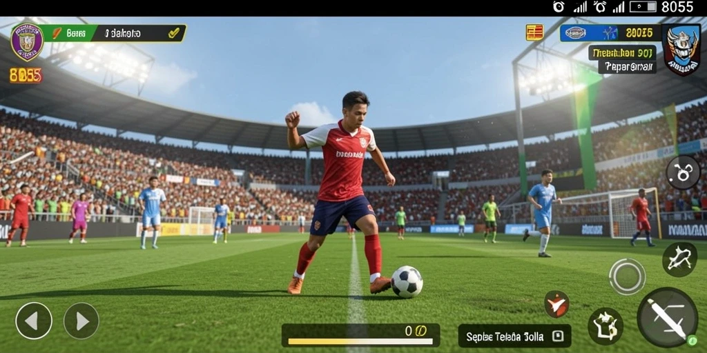 Screenshot gameplay <strong>8055</strong> menunjukkan aksi seru di lapangan sepak bola.