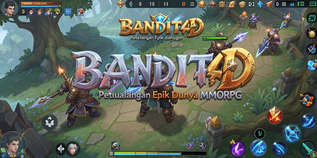 Gameplay BANDIT4D menunjukkan pertempuran epik di dunia fantasi.