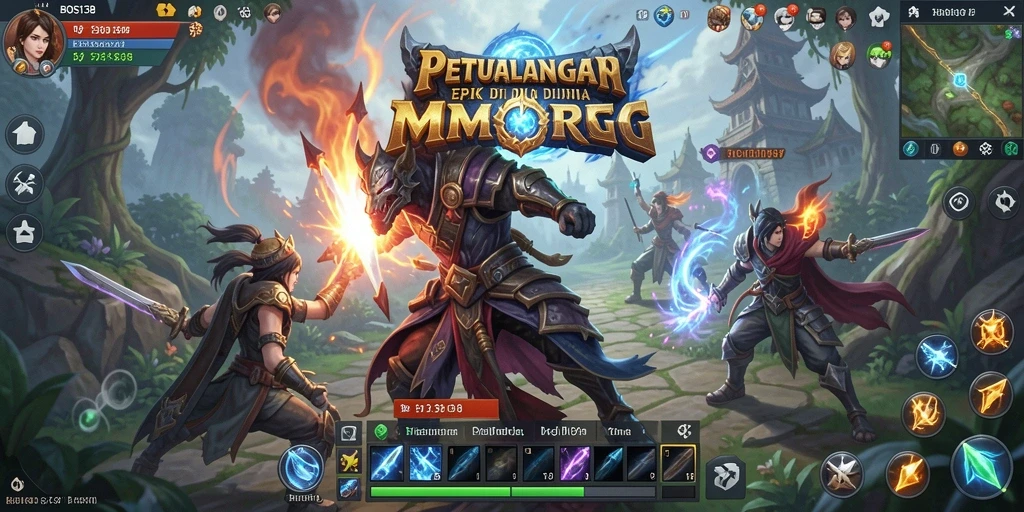 Tangkapan layar utama BOS138 menampilkan pertarungan epik dalam dunia MMORPG.