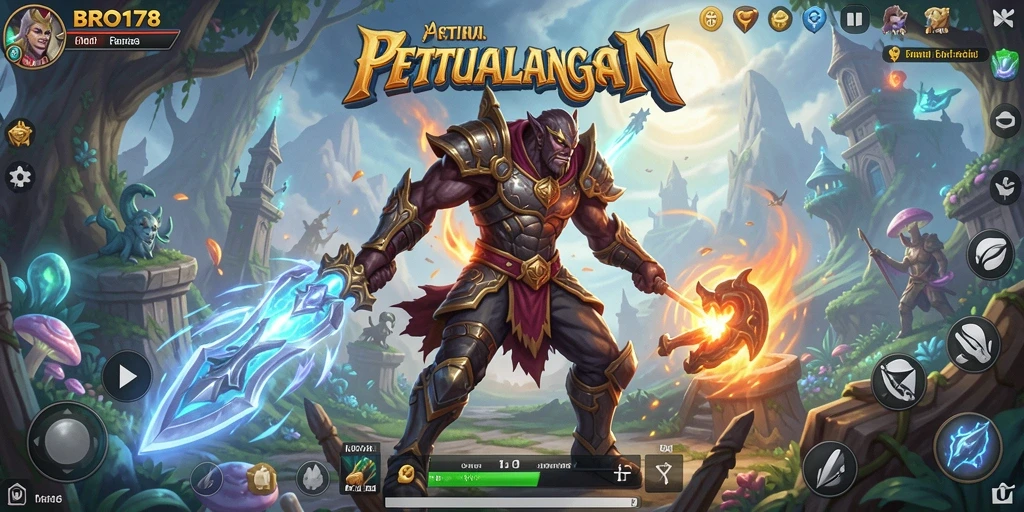 Tangkapan layar BRO178 menampilkan aksi pertarungan epik di dunia fantasi.