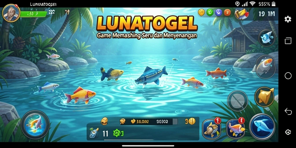 Screenshot gameplay LUNATOGEL menampilkan aksi memancing yang seru.