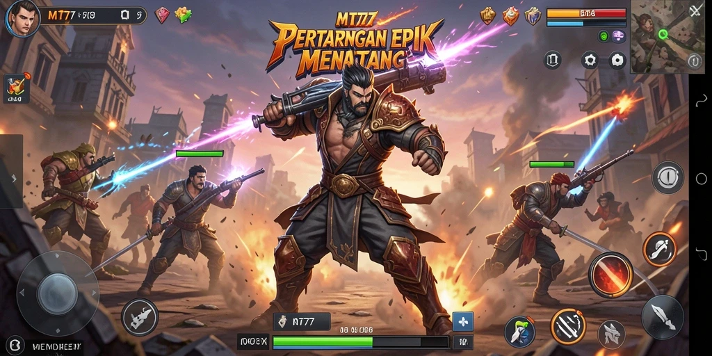 Screenshot menunjukkan karakter bertarung dengan efek visual menakjubkan.