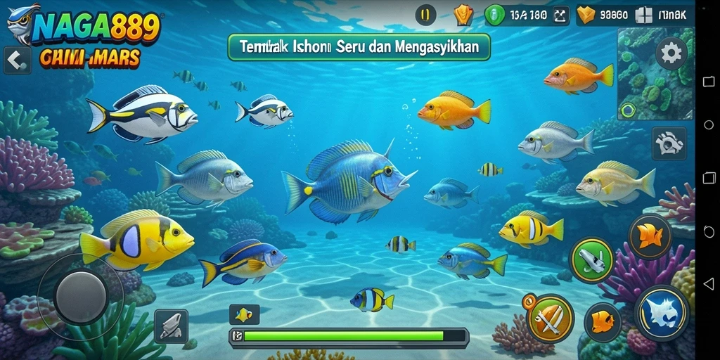 Tampilan seru gameplay Tembak Ikan NAGA889 dengan grafis menawan.