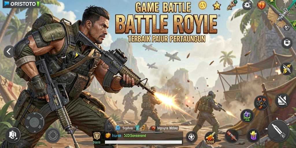 Screenshot gameplay ORISTOTO yang menampilkan pertempuran seru di arena Battle Royale.