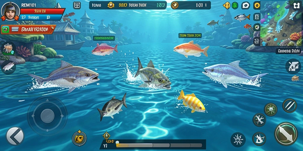 Tangkapan ikan di bawah laut yang menarik dan penuh warna.