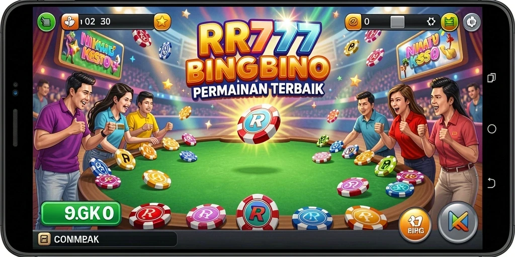 Tampilan gameplay Bingo RR777 yang penuh warna dan dinamis.