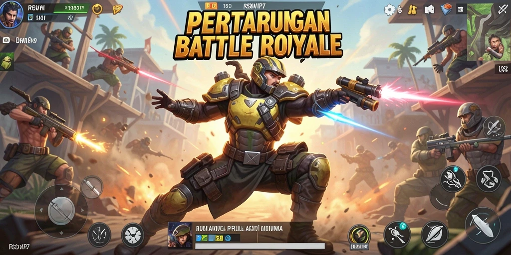 Screenshot permainan RSNVIP7 menampilkan aksi Battle Royale yang mendebarkan.