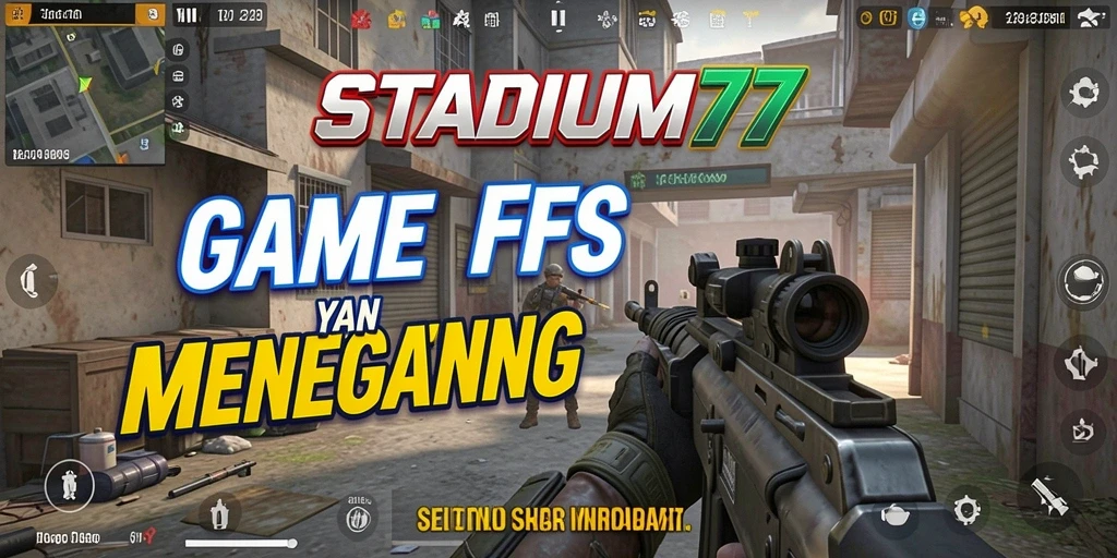 Tampilan gameplay STADIUM77 yang menegangkan dalam mode FPS.