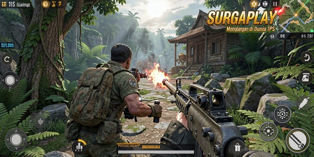 Tangkapan layar menampilkan aksi seru dalam game TPS SURGAPLAY.